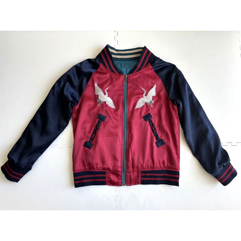 Retro US Navy Satin Bomber Jacket Reversible Seabees Sukajan Tour - Size M
